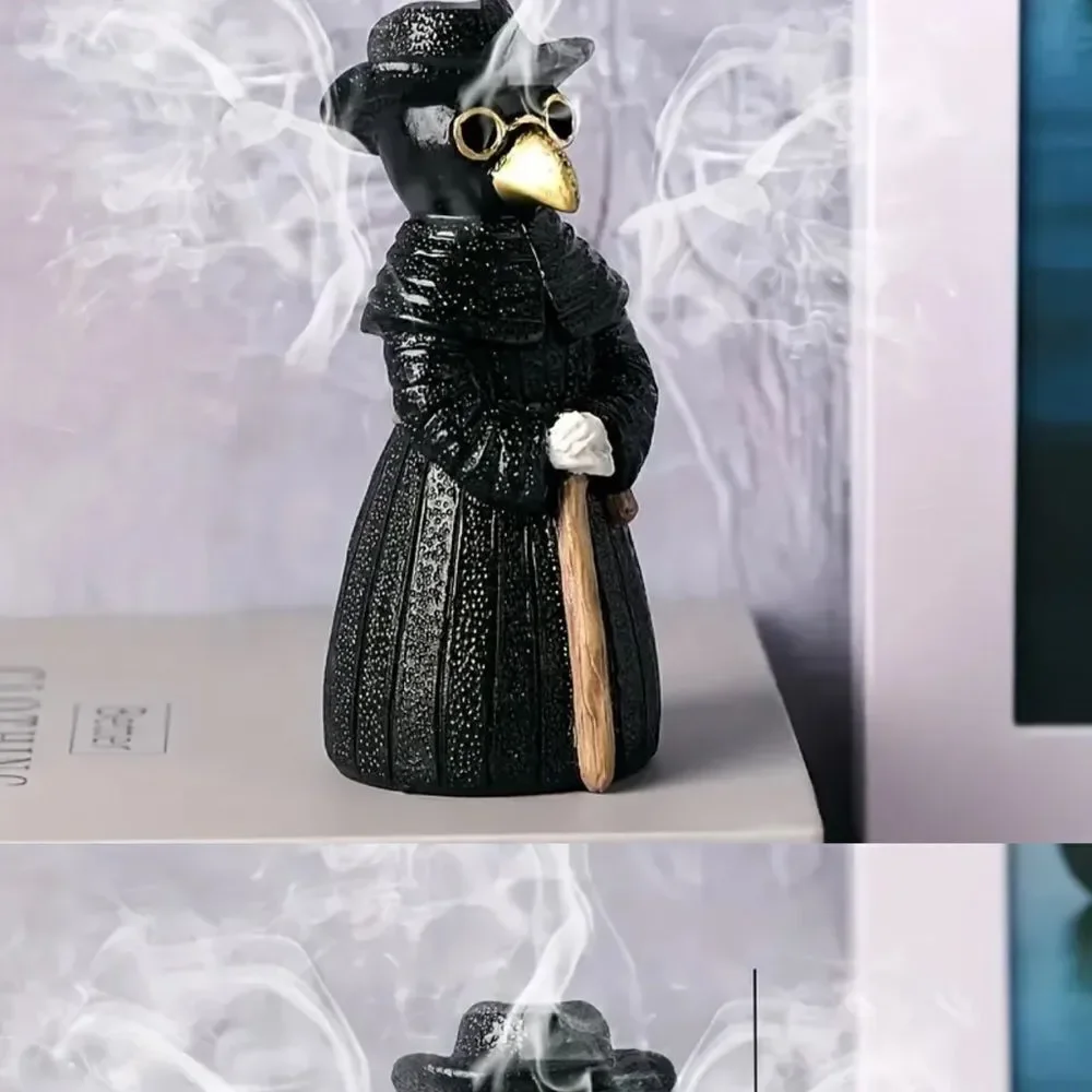 Black Plague Doctor Bird Incense Holder